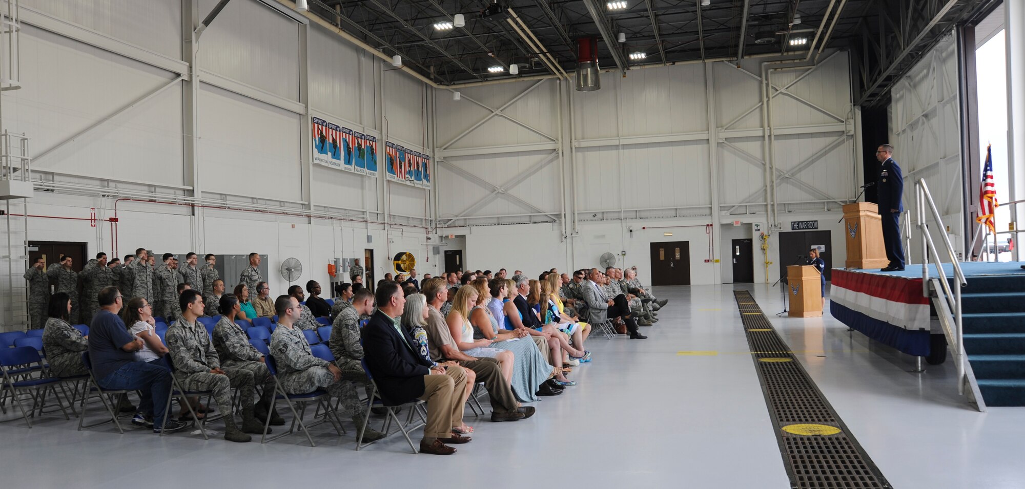 U.S. Air Force Maj. Nathaniel Osborne, the commander of the 509th Communications Squadron (CS), receives the formation first salute during the 509th CS change of command ceremony at Whiteman Air Force Base, Mo., July 6, 2016. Osborne assumed command from U.S. Air Force Lt. Col. Eric Tucker. (U.S. Air Force photo by Senior Airman Danielle Quilla)