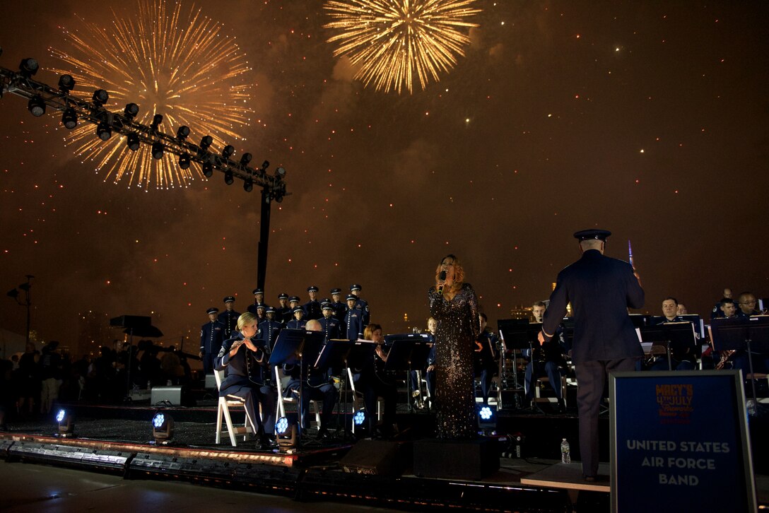 The United States Air Force Concert Band, Singing Sergeants, and Air Force Strings all teamed up for a performance at the Macy's 4th of July Fireworks display in New York City which aired on NBC. (USAF Photo by Chief Master Sgt Bob Kamholz/released)