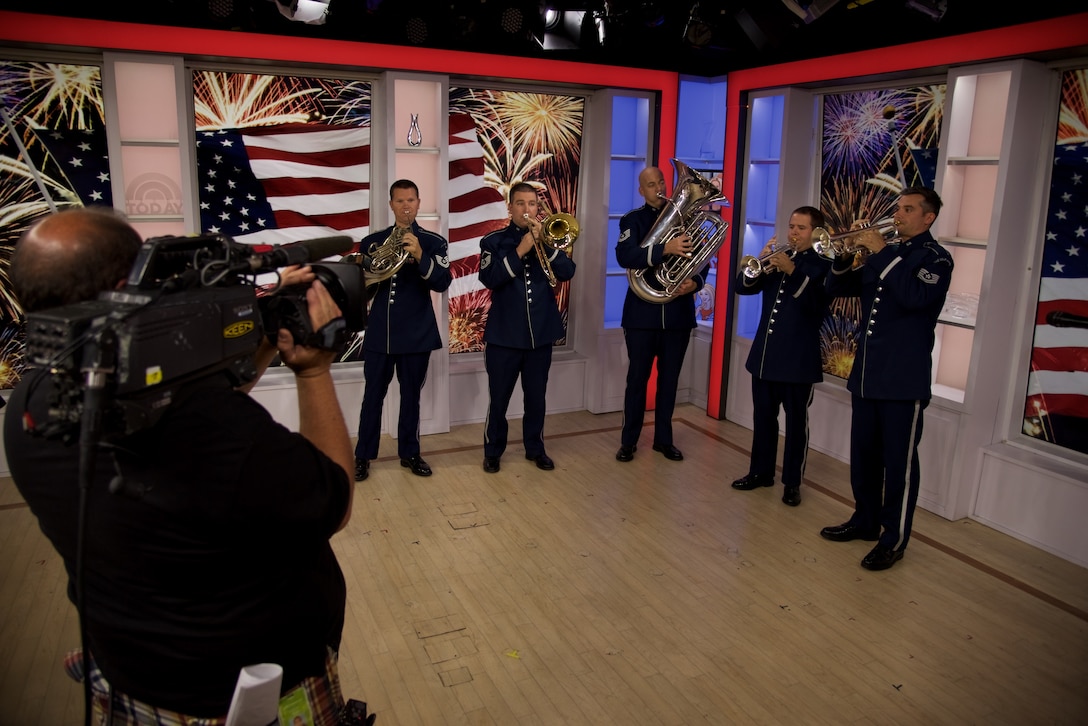Members of the Ceremonial Brass Quintet celebrated the 4th of July with a special performance on Kathie Lee and Hoda on NBC's The TODAY Show. (USAF Photo by Chief Master Sgt Bob Kamholz/released)