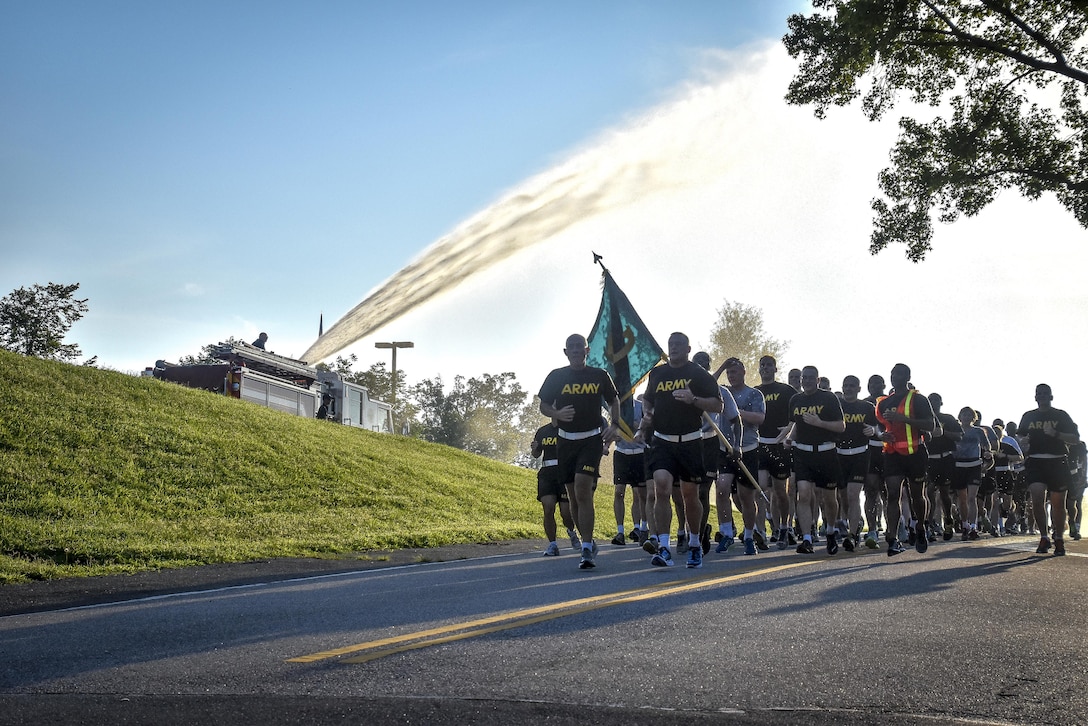 LTG Charles D. Luckey, Chief of Army Reserve and U.S. Army Reserve Commanding General, and Brig. Gen. Robert D. Harter, director of Office of the Chief, Army Reserve, led Soldiers assigned to the Office of the Chief, Army Reserve, on a morning run at Fort Belvoir, Virginia, July 8, 2016.  As the Chief of Army Reserve and Commanding General, Luckey leads a community-based force of more than 200,000 Soldiers and Civilians with a “footprint” that includes 50 states, five territories, and more than 30 countries.  (U.S. Army photo by Master Sgt. Marisol Walker)