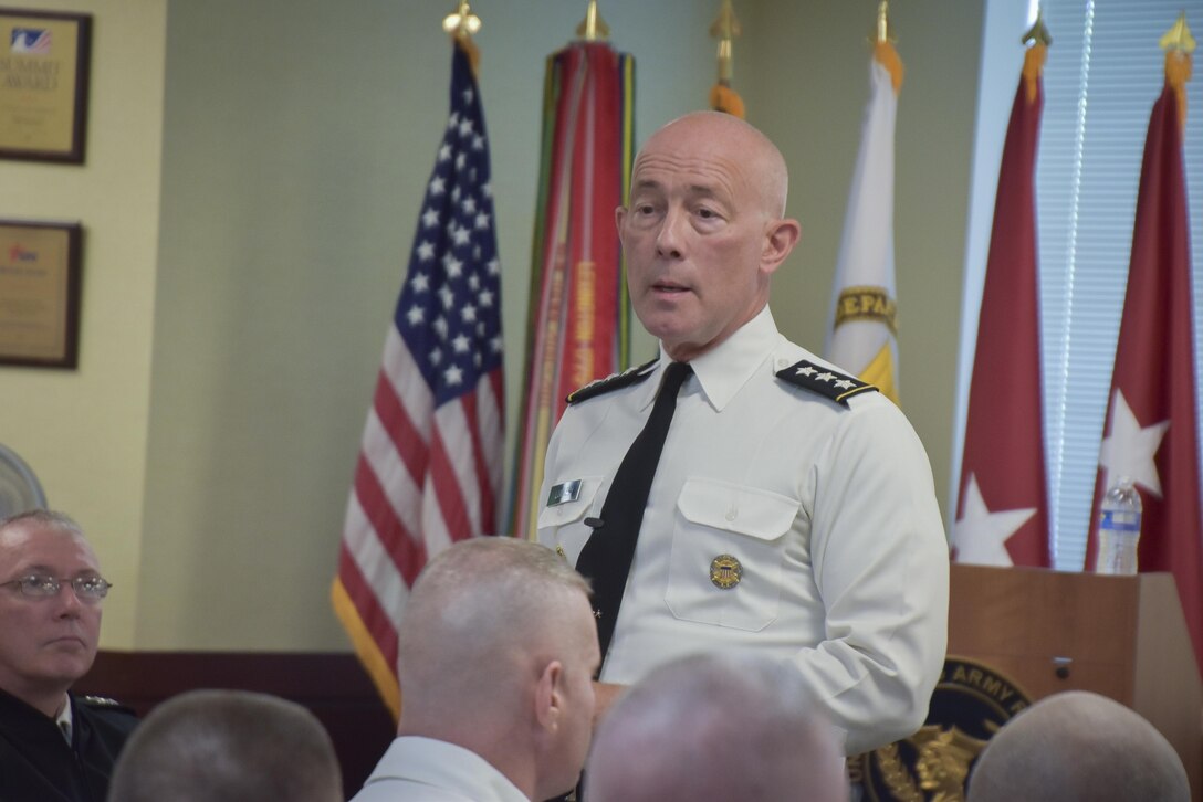 Lt. Gen. Charles D. Luckey, Chief of Army Reserve and U.S. Army Reserve Commanding General,   holds a townhall for Soldiers assigned to the Office of the Chief, Army Reserve at Fort Belvoir, Virginia, July 8, 2016.  Luckey assumed duty as the Chief of Army Reserve and Commanding General, on June 30, 2016 and now leads a community-based force of more than 200,000 Soldiers and Civilians with a “footprint” that includes 50 states, five territories, and more than 30 countries.  (U.S. Army photo by Master Sgt. Marisol Walker)