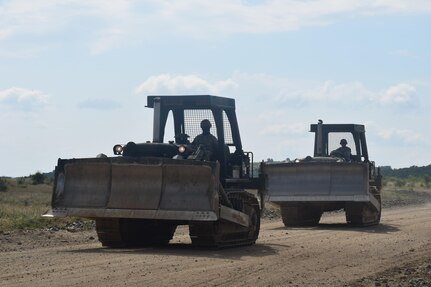 841st Engineer Battalion, U.S. Army Reserve arrive to Novo Selo Training Area, Bulgaria construction site on June 30, 2016 during Operation Resolute Castle 16. (U.S. Army Photo by 1st Lt. Matthew Gilbert, 194th Engineer Brigade, Tennessee Army National Guard)