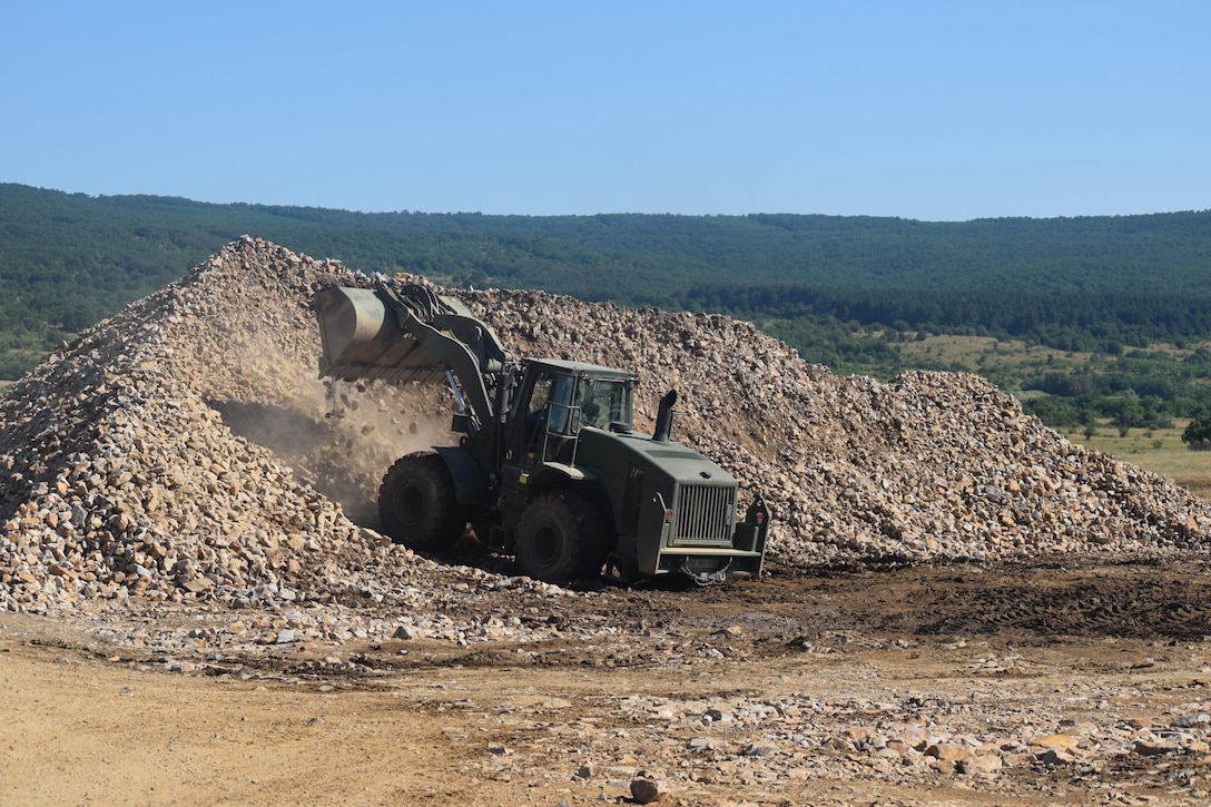 841st Engineer Battalion, U.S. Army Reserve arrive to Novo Selo Training Area, Bulgaria construction site on June 30, 2016 during Operation Resolute Castle 16. (U.S. Army Photo by 1st Lt. Matthew Gilbert, 194th Engineer Brigade, Tennessee Army National Guard)