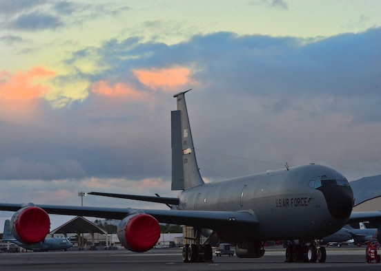 KC-135R Stratotanker's operated and maintained by Citizen Airmen from the 507th Air Refueling Wing arrived in Hawaii July 7, 2016 to support the Rim of the Pacific Exercise also known as RIMPAC.  The Oklahoma Reservists join forces with over twenty-six nations, 49 ships, six submarines, about 200 aircraft, and 25,000 personnel who are participating in RIMPAC from June 29 to Aug. 4 in and around the Hawaiian Islands and Southern California. RIMPAC 2016 is the 25th exercise in the series that began in 1971.(U.S. Air Force Photo/Tech Sgt. Aaron Oelrich)