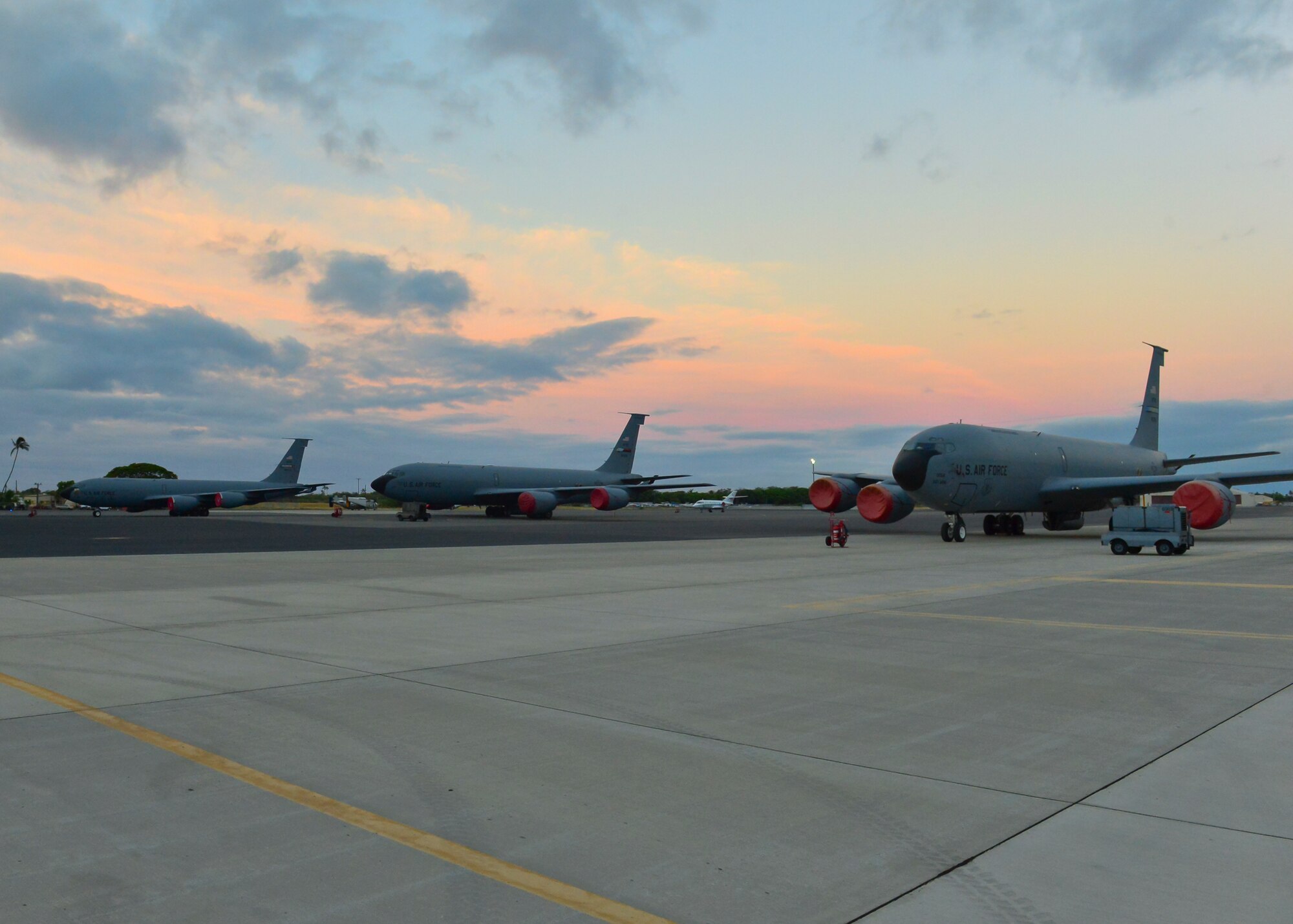 KC-135R Stratotanker's operated and maintained by Citizen Airmen from the 507th Air Refueling Wing arrived in Hawaii July 7, 2016 to support the Rim of the Pacific Exercise also known as RIMPAC.  The Oklahoma Reservists join forces with over twenty-six nations, 49 ships, six submarines, about 200 aircraft, and 25,000 personnel who are participating in RIMPAC from June 29 to Aug. 4 in and around the Hawaiian Islands and Southern California. RIMPAC 2016 is the 25th exercise in the series that began in 1971.(U.S. Air Force Photo/Tech Sgt. Aaron Oelrich)