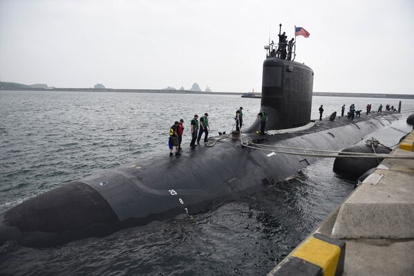 160613-N-WT427-093 BUSAN, Republic of Korea (June 13, 2016) The Virginia-class fast-attack submarine USS Mississippi (SSN 782) arrives at the Republic of Korea (ROK) Fleet base in Busan as part of a routine port visit. Mississippi is a member of Commander, Submarine Squadron (COMSUBRON) 1 and is based out of Pearl Harbor. (U.S. Navy photo by Mass Communication Specialist 3rd Class Jermaine M. Ralliford/RELEASED)   