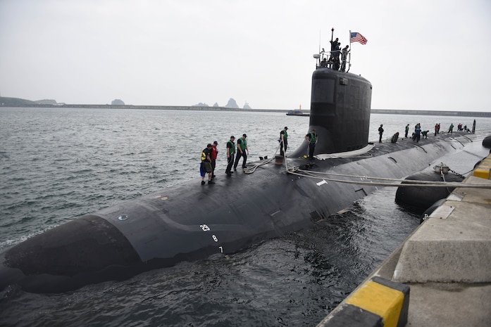 160613-N-WT427-093 BUSAN, Republic of Korea (June 13, 2016) The Virginia-class fast-attack submarine USS Mississippi (SSN 782) arrives at the Republic of Korea (ROK) Fleet base in Busan as part of a routine port visit. Mississippi is a member of Commander, Submarine Squadron (COMSUBRON) 1 and is based out of Pearl Harbor. (U.S. Navy photo by Mass Communication Specialist 3rd Class Jermaine M. Ralliford/RELEASED)

   