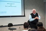 Former Defense Logistics Agency Vice Director Lt. Gen. (Ret.) Loren Reno shares his experiences with a group of associates in the Level I Mentoring Program. The program instructs associates in areas such as emotional intelligence, behavior based interviewing, stress management and how to conduct meetings.  