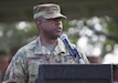 Maj. Gen. Phillip M. Churn, the commanding general for the 200th Military Police Command, speaks to Soldiers and guests during the 200th MP Cmd’s relinquishment of command ceremony at the McGlachlin Parade Field, at Fort Meade, Md., July 10, 2016. Lieutenant General Charles D. Luckey, chief of the Army Reserve and commanding general of the United States Army Reserve Command, was the reviewing official for the ceremony, in which Churn relinquished command to Brig. Gen. Marion Garcia.(U.S. Army photo by Spc. Stephanie Ramirez)