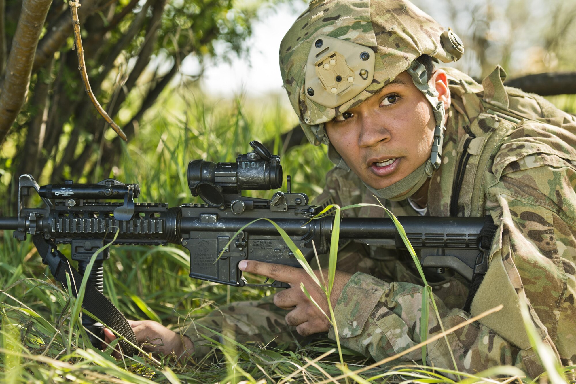 Defenders from the 791st Missile Security Forces Squadron participated in annual tactical training at Minot Air Force Base, N.D., May 23, 2016. Training stations allowed SF members to practice small unit combat tactics, employ inert smoke grenades and perform casualty care and evacuation. These exercises were just a small portion of the tactical maneuver training SF members receive annually. (U.S. Air Force photo/Airman 1st Class J.T. Armstrong)