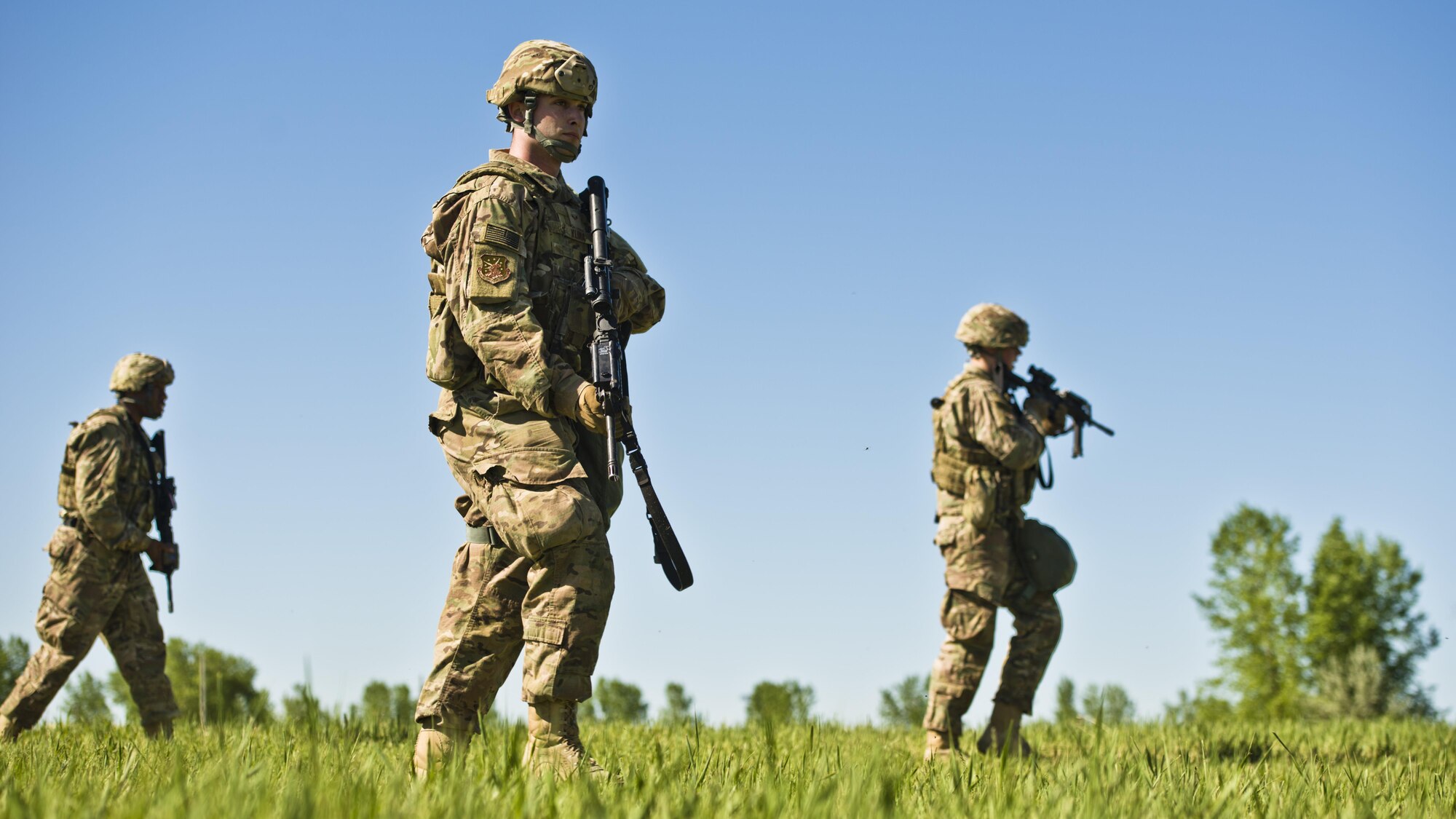 Defenders from the 791st Missile Security Forces Squadron participated in annual tactical training at Minot Air Force Base, N.D., May 23, 2016. Training stations allowed SF members to practice small unit combat tactics, employ inert smoke grenades and perform casualty care and evacuation. These exercises were just a small portion of the tactical maneuver training SF members receive annually. (U.S. Air Force photo/Airman 1st Class J.T. Armstrong)