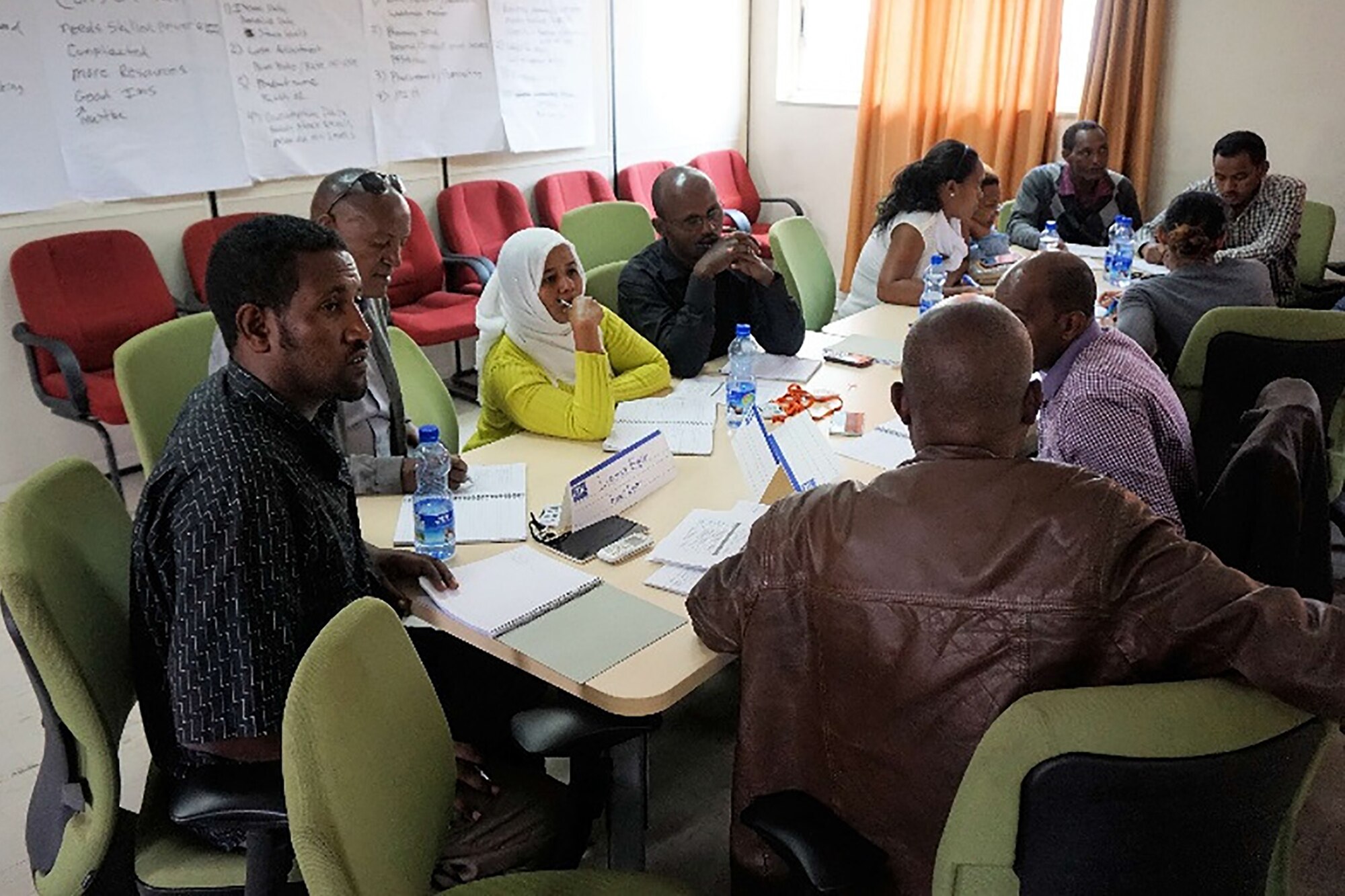 Ethiopian Public Health Institute members participate in a class conducted by the Center for Disease Control and Prevention, which taught the basics for structuring developmental action plans in the case of a disease outbreak in Ethiopia, February 2016. (Courtesy Photo)