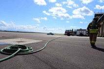 Airmen from the 341st Civil Engineer Squadron fire protection flight complete training April 13, 2016, at Malmstrom Air Force Base, Mont. Airmen train to be able to assist both on and off base during Montana’s high risk months for wild fires. (U.S. Air Force photo/Airman 1st Class Magen M. Reeves)