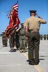 Sgt. Maj. William Oldenburg relinquished the sword of office to Sgt. Maj. Charles Metzger in a relief and appointment ceremony on Marine Corps Air Station New River July 8. Oldenburg retired after 30 years of service during a retirement ceremony after serving the Marines, sailors and civilians of MCAS New River as the senior enlisted advisor since April, 2014.