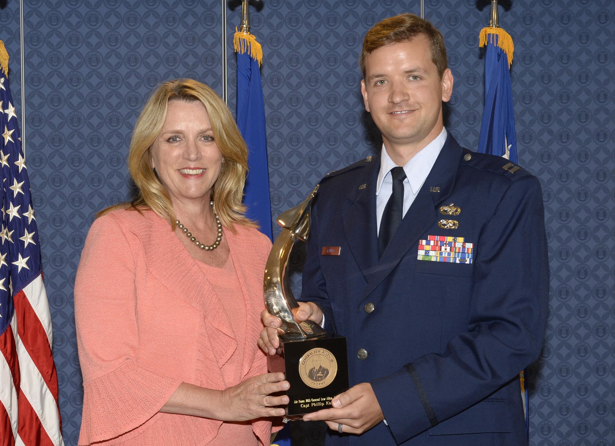 Capt. Phillip Kapets, the 48th Logistics Readiness Squadron director of operations at Royal Air Force Lakenheath, England, drove a 150-person mobility machine, moving 94 aircraft and 3,000 personnel across 30 nations, enabling 15,000 flying hours. His unit cleared more than 4,000 aircraft parts, directly resulting in the wing capturing the Air Force’s number one F-15C Eagle mission capability rate. (U.S. Air Force photo/Andy Morataya)