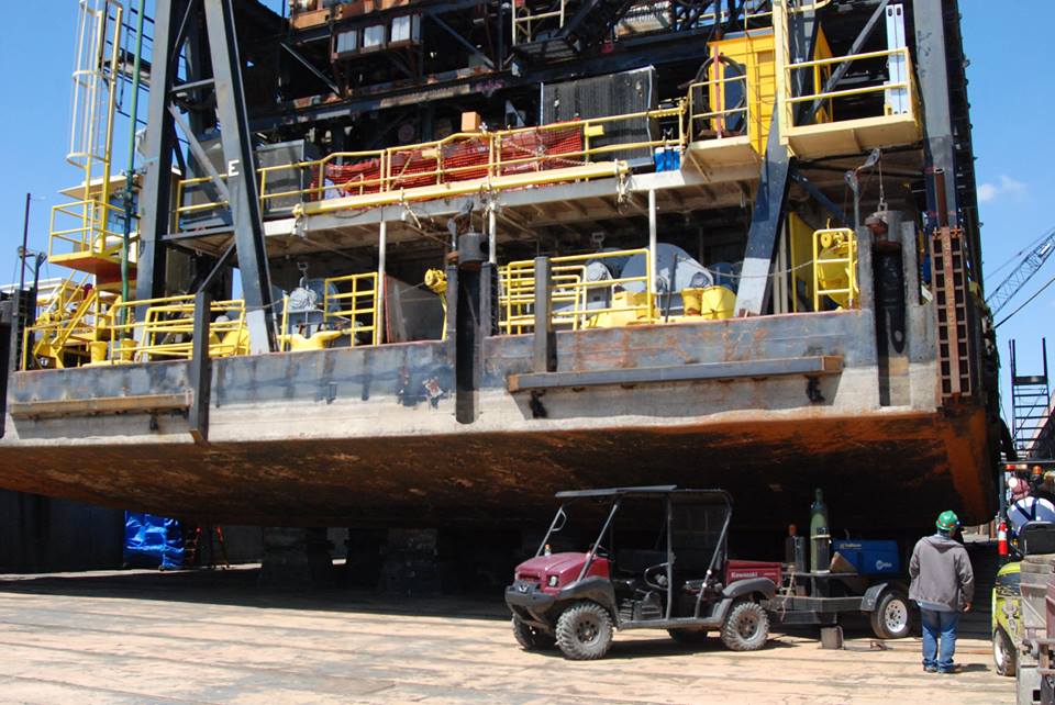 Mat Sinking Unit in dry dock at Memphis District Ensley Engineer Yard