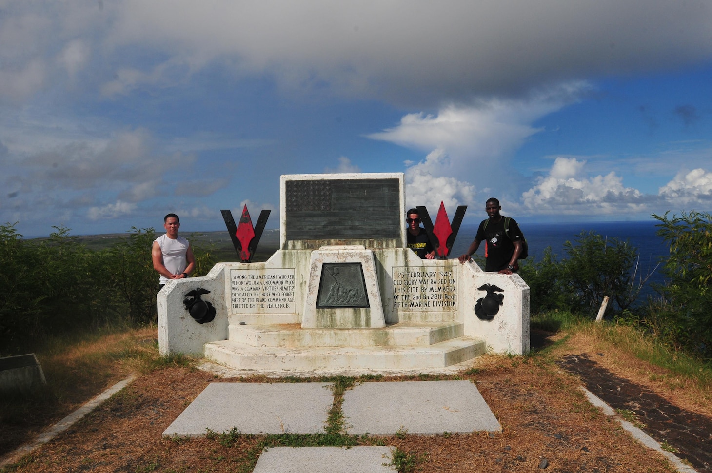 IWO TO, Japan (July 7, 2016) Marines from Yokosuka Naval
Base were the first group to climb up Mount Suribachi during a professional, military and education tour to Iwo To or popularly known in English as Iwo Jima, organized by Commander, U.S. 7th Fleet. 63 U.S. Sailors and Marines forward deployed in Yokosuka, Japan visited Iwo To, to view for themselves one of the most costly battles during World War II. After 71 years, military visitors still follow in the footsteps of the Marines and Sailor who hoisted the American flag atop Mount Suribachi on February 23, 1945. (U.S. Navy photo by Damage Controlman Chief Andrae Sutherland/Released)
