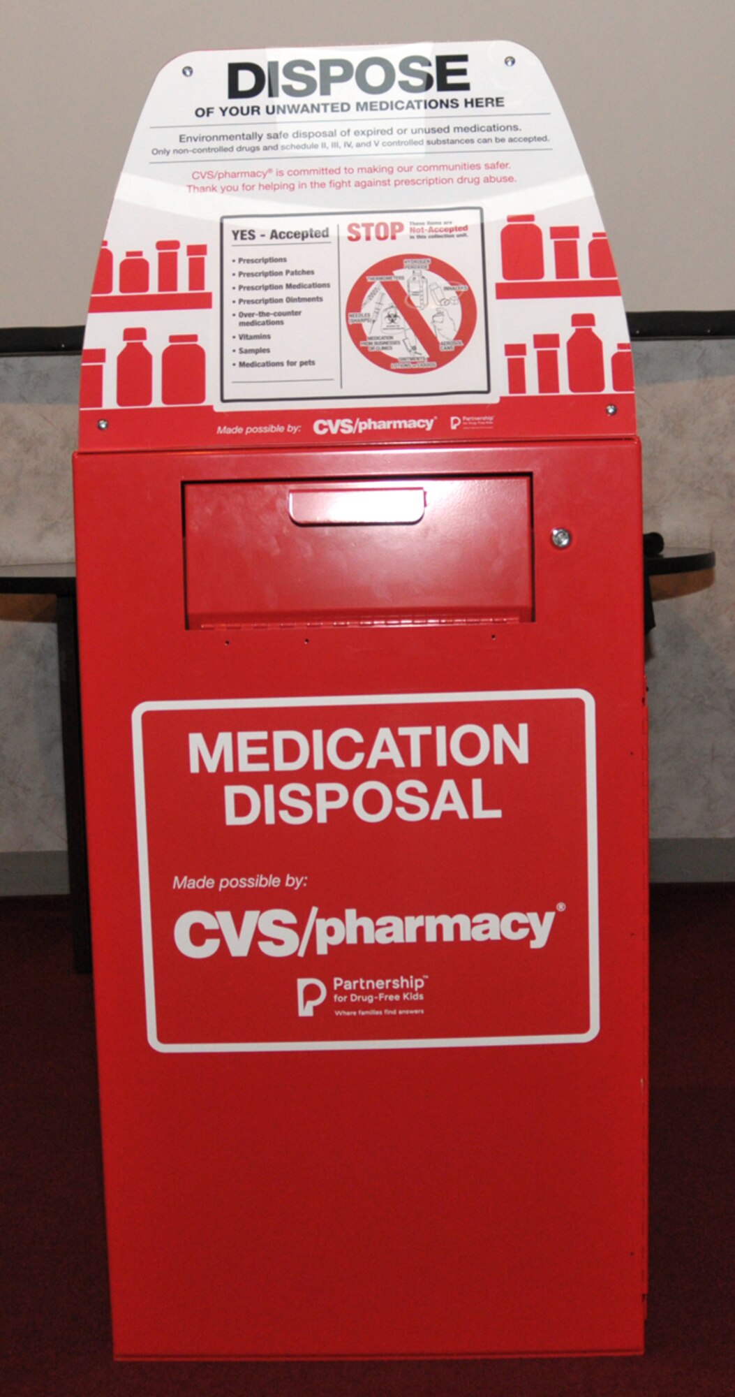 The New York National Guard Counterdrug Task Force unveiled Stratton Air
National Guard Base's first prescription medication drop box July 11, 2016,
which will be located in the 109th Security Forces Squadron building. (U.S. Air National Guard photo by Master. Sgt. William Gizara/Released)
