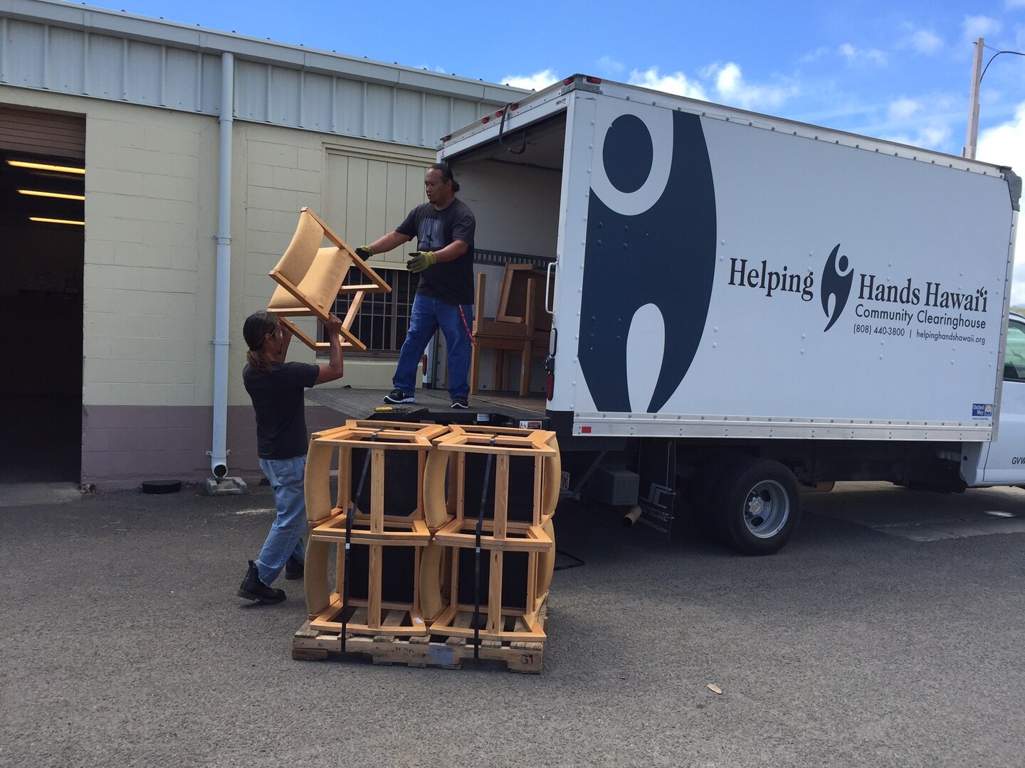 Chairs no longer needed by Marine Corps Base Hawaii are loaded for transport to a local charity to help those in need instead of becoming waste. Photo by
