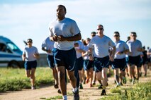 Members of the 50th Space Wing participate in the monthly Warfit Run at Schriever Air Force Base, Colorado, Wednesday, July 6, 2016. Participants were given the opportunity to run either 2.5 or 3.5 miles. (U.S. Air Force Photo/Dennis Rogers)