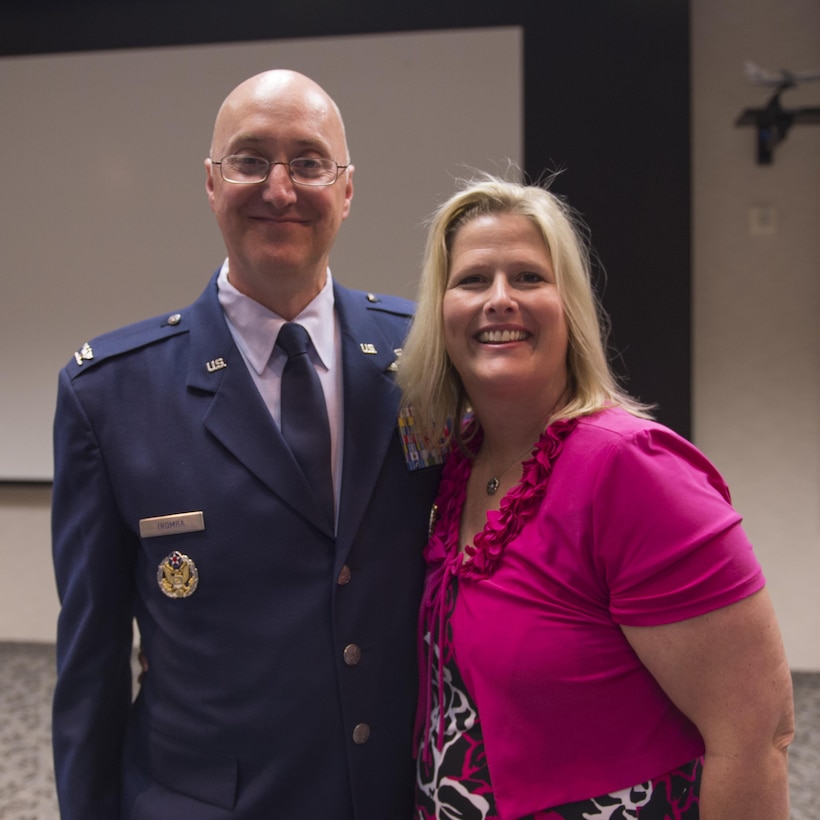 Col. George Tromba with wife, Amy, following the 412th Mission Support Group change of command July 8. 