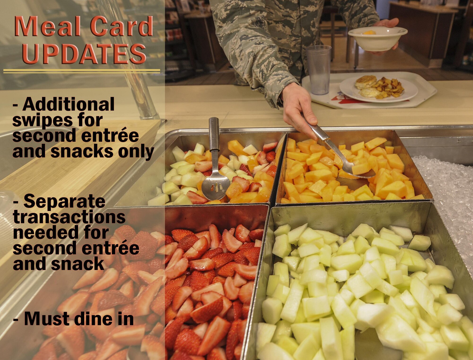Changes to the dining facilities meal card regulations are in full affect as of May 2016. 