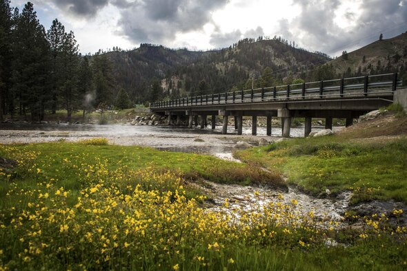 The Paradise Hot Springs sit at the foot of the Trinity Mountain range near Featherville, Idaho, May 15, 2015. Hot springs such as these are scattered throughout the state of Idaho and offer naturally occurring warm pools of water for anyone to relax in. (U.S. Air Force photo by Airman 1st Class Connor J. Marth/RELEASED)