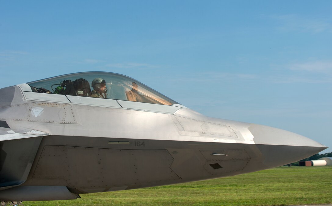 A U.S. Air Force F-22 Raptor taxis down the runway at Langley Air Force Base, Va., July 7, 2016. Members of the 27th Aircraft Maintenance Squadron will participate in Red Flag 16-3 at Nellis Air Force Base, Nev. (U.S. Air Force photo by Airman 1st Class Kaylee Dubois)