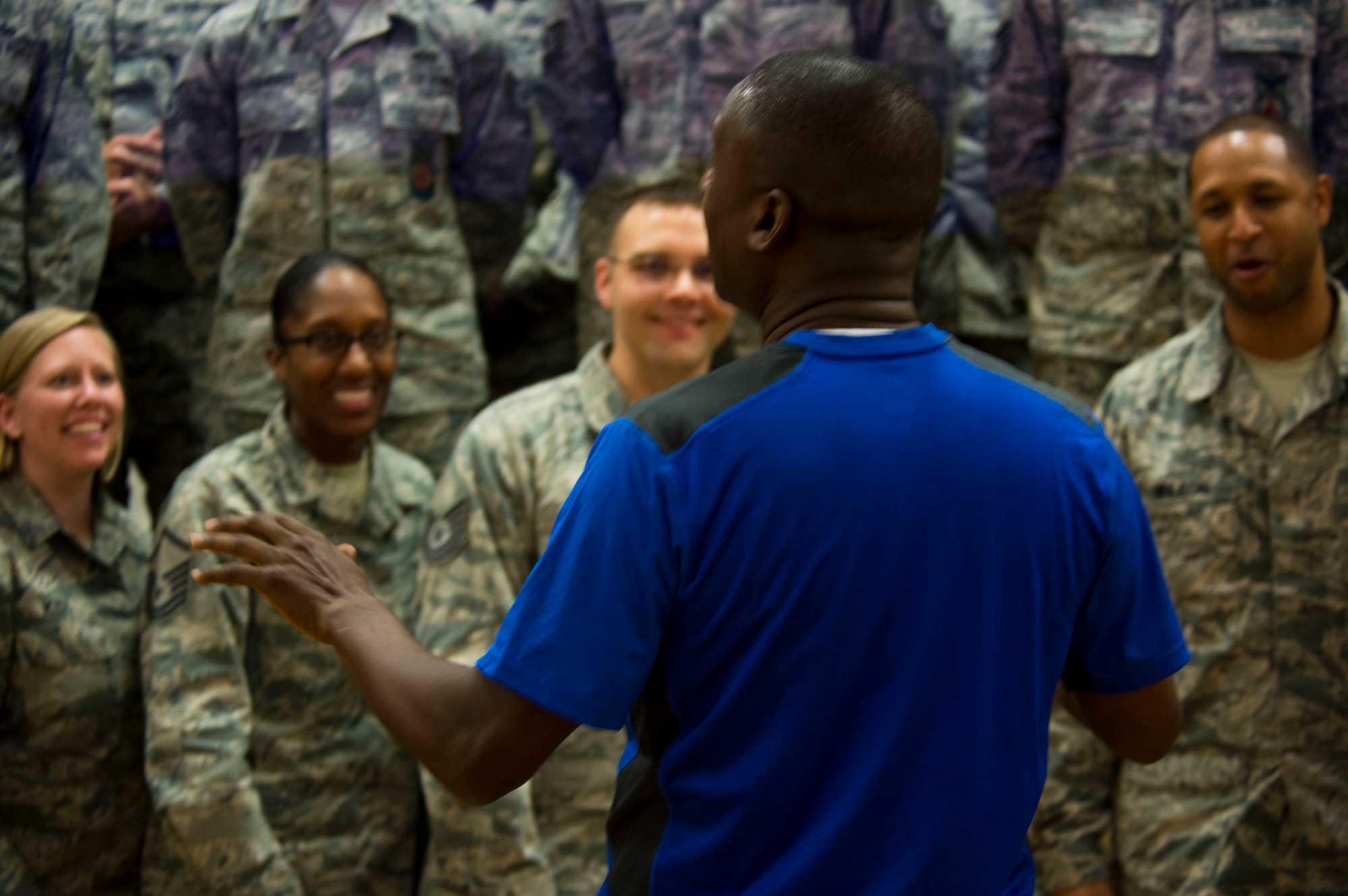 Retired U.S. Air Force Chief Master Sgt. Juan Lewis, known as the Fired Up Chief, speaks to NCOs during a Tier II private organization meeting at the Brick House on Spangdahlem Air Base, Germany, July 12, 2016. The private organization, which focuses on the NCO tier, invited Lewis to offer his perspective on the importance of leadership. (U.S. Air Force Photo by Staff Sgt. Joe W. McFadden/Released)