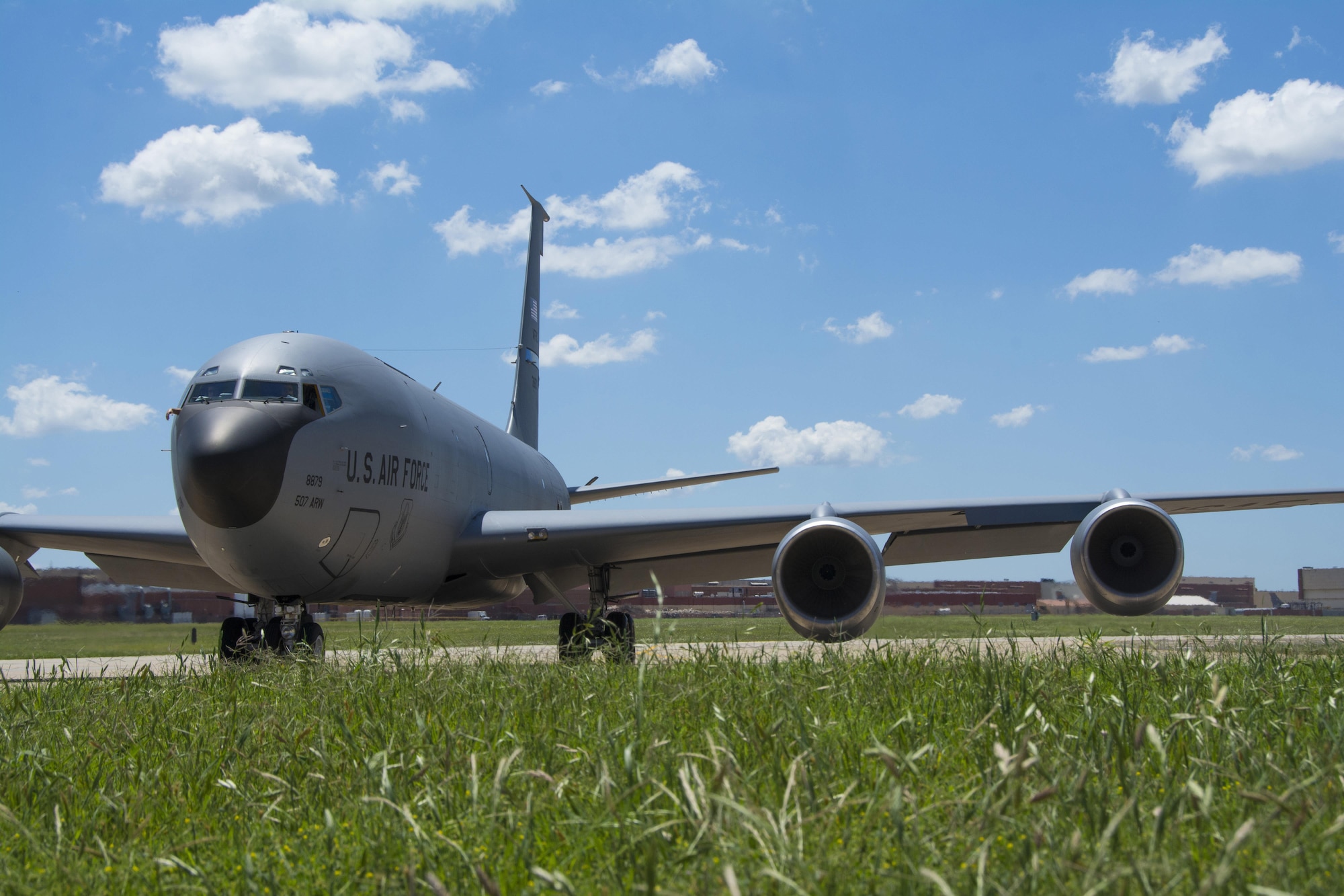 An 507th Air Refueling Wing KC-135 Stratotanker alert aircraft taxis from one ramp to another to accommodate for shifting winds during the June Operational Exercise 16 at Tinker AFB, Okla. JOE 16 areas of inspection included maintaining aircraft, securing critical assets, processing personnel and cargo, responding to and launching alert aircraft, running command post operations, and many other critical tasks. (U.S. Air Force Photo/Master Sgt. Grady Epperly)