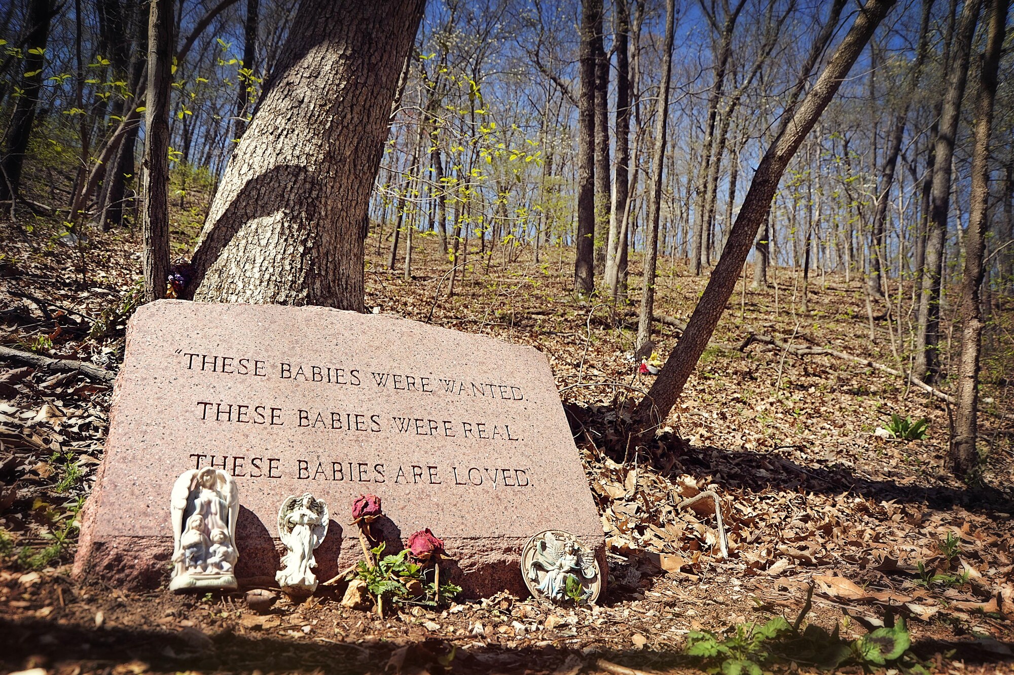 The Johnsons decided to donate Logan's little body to the Tyson Research Center in Eureka, Mo., in honor of Cindy’s grandfather, Robert, who was a scientist.   It’s on that private and secluded grounds where there are no formal gravesites or headstones, just small memorials that are individually designed. “It’s peaceful out here,” said Nick. “We come here every month and add a little something to Logan’s memorial each time we come.”  (Photo by Karen Petitt)