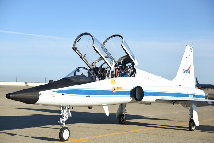 Lt. Col. Nicole Mann (front), United States Marine Corps, NASA astronaut, and Christina Koch, NASA astronaut, prepare to take off in a T-38 Talon, July 8, 2016, at Beale Air Force Base, California. Mann and Koch, completed full-pressure suit training with the 9th Physiological Support Squadron, as part of their Space Flight Readiness Training. (U.S. Air Force photo/ Senior Airman Bobby Cummings)