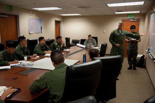 U.S. Air Force Maj. Ben Rudolphi, 355th Fighter Wing chief of safety, gives a safety brief to U.S. and Republic of Korea forces before a combat search and rescue scenario during Exercise Pacific Thunder 16-2 at Osan Air Base, Republic of Korea, July 13, 2016. Pacific Thunder is the largest Pacific combined joint exercise in which U.S. and ROK forces train and test combat search and rescue skills. (U.S. Air Force photo by Staff Sgt. Jonathan 