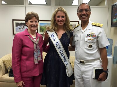 U.S. Navy Adm. Cecil D. Haney, U.S. Strategic Command commander, poses for a photo with Sen. Jeanne Shaheen and Caroline Carter, Miss New Hampshire 2016, during his visit to Washington, D.C., July 12, 2016. Haney visited the nationâ€™s capital to meet with Sen. Shaheen and other members of Congress for discussions, and to testify before the Senate Appropriations Subcommittee on Energy and Water Development, July 13, and the House Armed Services Subcommittee on Strategic Forces, July 14. In his submitted testimony to the Senate subcommittee, Haney expressed his thanks for the opportunity to discuss the critical need to modernize Americaâ€™s nuclear deterrent capabilities, especially the air-delivered nuclear deterrent forces. Carter was on Capitol Hill to promote diabetes awareness and meet with the New Hampshire senator. Carter was crowned Miss New Hampshire in April and will compete in the Miss America competition in Sept. diabetes awareness One of nine DoD unified combatant commands, USSTRATCOM has global strategic missions, assigned through the Unified Command Plan, which include strategic deterrence; space operations; cyberspace operations; joint electronic warfare; global strike; missile defense; intelligence, surveillance and reconnaissance; combating weapons of mass destruction; and analysis and targeting. (USSTRATCOM photo by U.S. Air Force Maj. David R. Herndon)