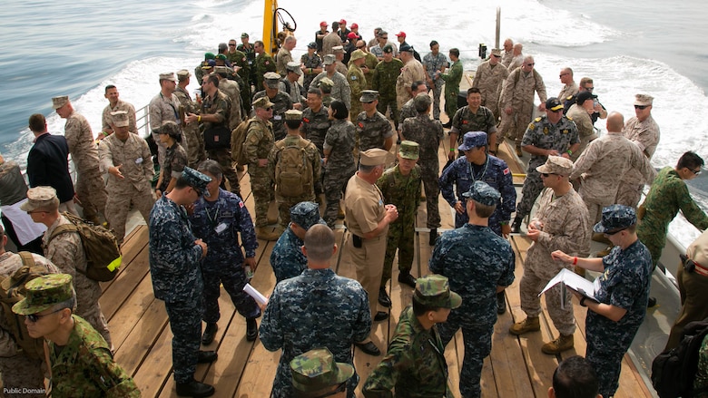 Senior U.S. and foreign military leaders head to sea for a skin-to-skin amphibious demonstration during the USPACOM Amphibious Leaders Symposium off the coast of U.S. Marine Corps Base Camp Pendleton, Calif., July 13, 2016. PALS brings together senior leaders of allied and partner nations from the Indo-Asia Pacific region to discuss key aspects of maritime/amphibious operations, capability development, crisis response, and interoperability. Twenty-two allied and partnered nations, including the U.S. are participating. 