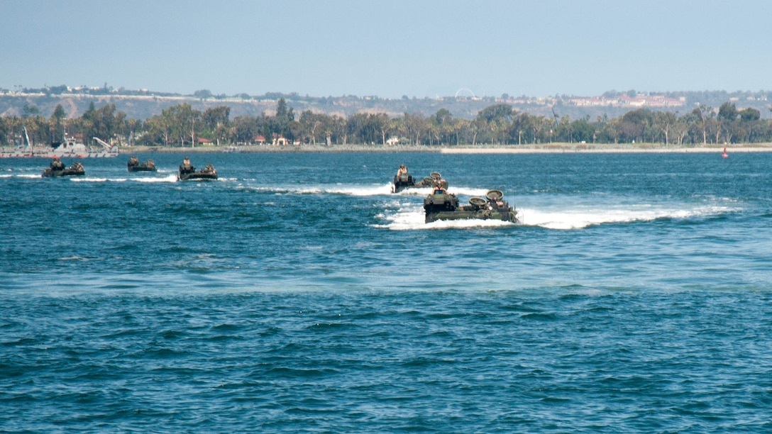 U.S. Marines in amphibious assault vehicles, attached to 3rd Amphibious Assault Battalion’s Bravo Company, transit to Mexican Navy’s ARM Usumacinta (A-412), at Naval Base San Diego, as part of AAV operation training during Rim of the Pacific 2016. Twenty-six nations, more than 40 ships and submarines, more than 200 aircraft and 25,000 personnel are participating in RIMPAC from June 30 to Aug. 4, in and around the Hawaiian Islands and Southern California.  RIMPAC 2016 is the 25th exercise in the series that began in 1971. 