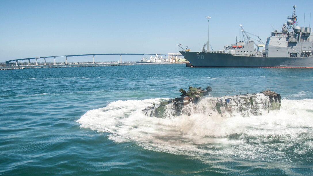 U.S. Marines with Company B, 3rd Assault Amphibious Battalion, depart Mexican Navy’s ARM Usumacinta (A-412), in an amphibious assault vehicle at Naval Base San Diego, as part of AAV operation training during Rim of the Pacific 2016. Twenty-six nations, more than 40 ships and submarines, more than 200 aircraft and 25,000 personnel are participating in RIMPAC from June 30 to Aug. 4, in and around the Hawaiian Islands and Southern California. 