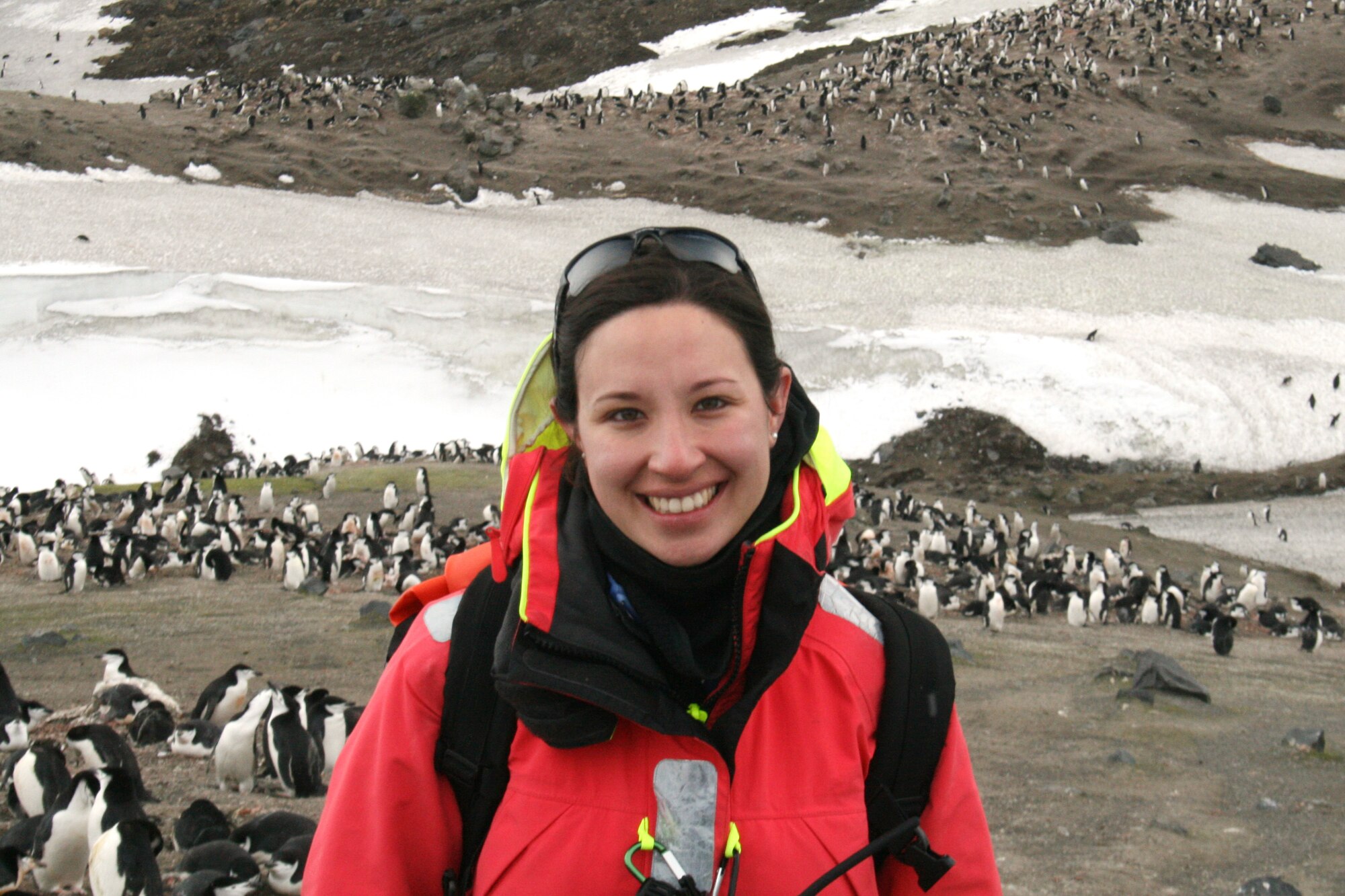 Capt. Hila Levy, an Air Force Reserve Individual Mobilization Augmentee, during a recent research trip to study penguins in the Antarctic. Levy is a doctoral student at Oxford University and a leader in the field of penguin research and genetics. She also serves her country as a Reserve intelligence officer at the Joint Reserve Intelligence Support Element, Royal Air Force Molesworth, United Kingdom, where she is the division chief of training.