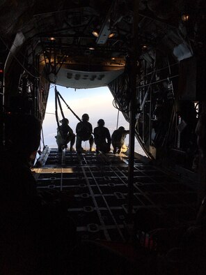 Cadet Hunter Morrow, middle left, and Cadet Elisha Phillips, middle right, enjoy the view of Patrick Air Force Base, Fla. during a training mission incentive flight with the 920th Rescue Wing, June 21 2016.  The flight allowed cadets to gain a unique perspective on the Air Force’s aviation and combat rescue missions in an operational setting. (U.S. Air Force photo by 2nd Lt. Tyler Almquist)