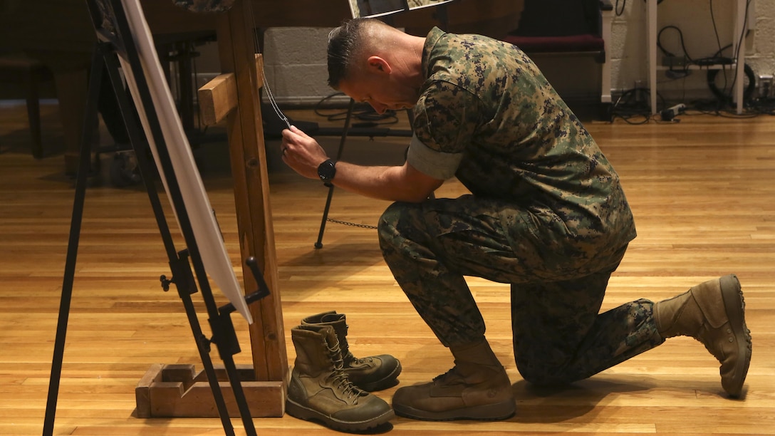 Marines with 2nd Battalion, 10th Marine Regiment, held a memorial ceremony for Staff Sgt. Louis F. Cardin at the Protestant Chapel at Marine Corps Base Camp Lejeune, North Carolina, July 14, 2016. Cardin was supporting Operation Inherent Resolve in Iraq when he was killed March 19 while serving as a member of Task Force Spartan. Task Force Spartan was comprised of Marines from the 26th Marine Expeditionary Unit and was responsible for providing indirect fire support to Iraqi security forces near the town of Mosul.