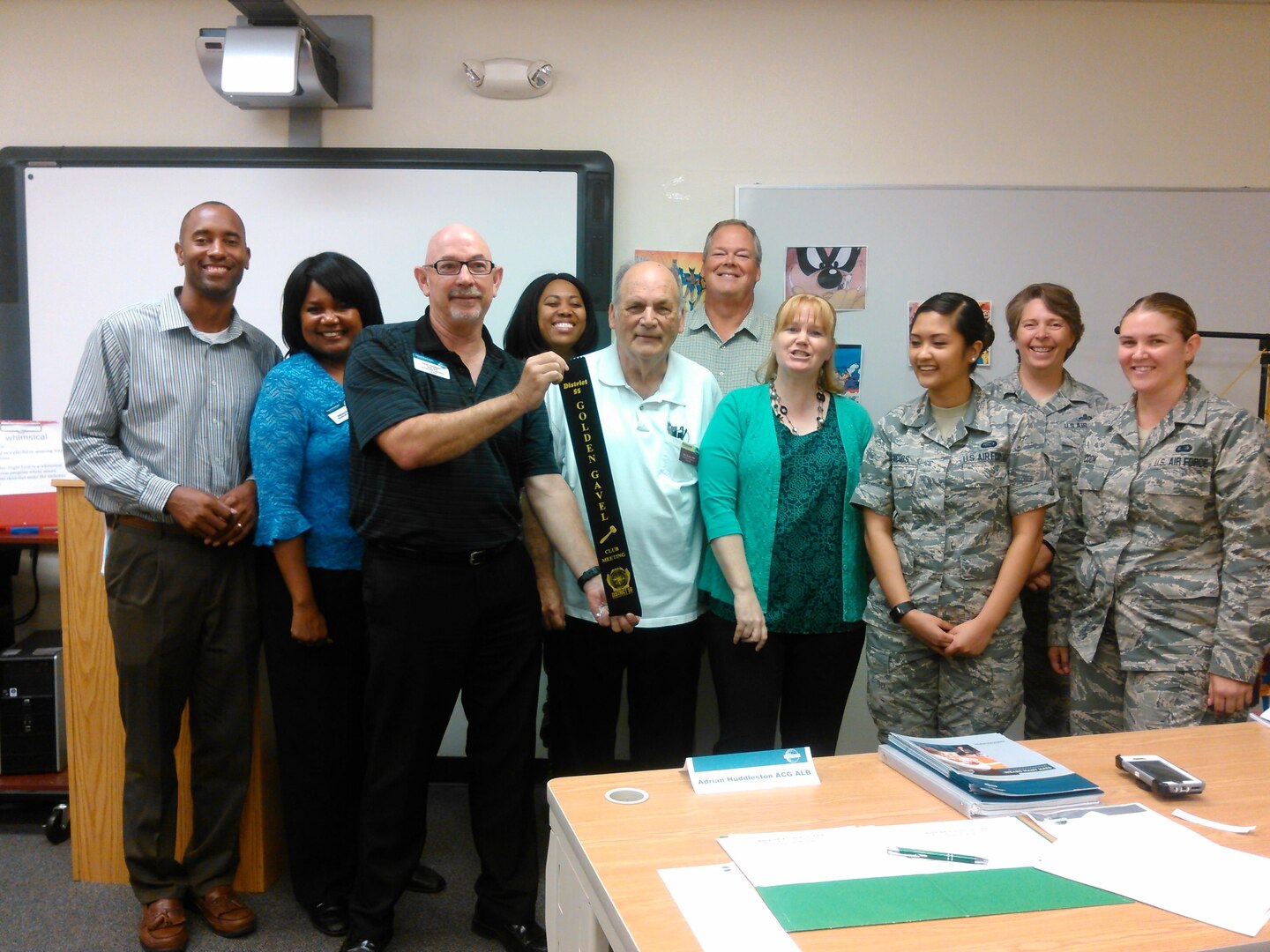 The Toastmasters Club at Joint Base San Antonio-Randolph receive the Golden Gavel Club award May 18. Toastmasters empowers JBSA individuals to become more effective communicators and leaders.