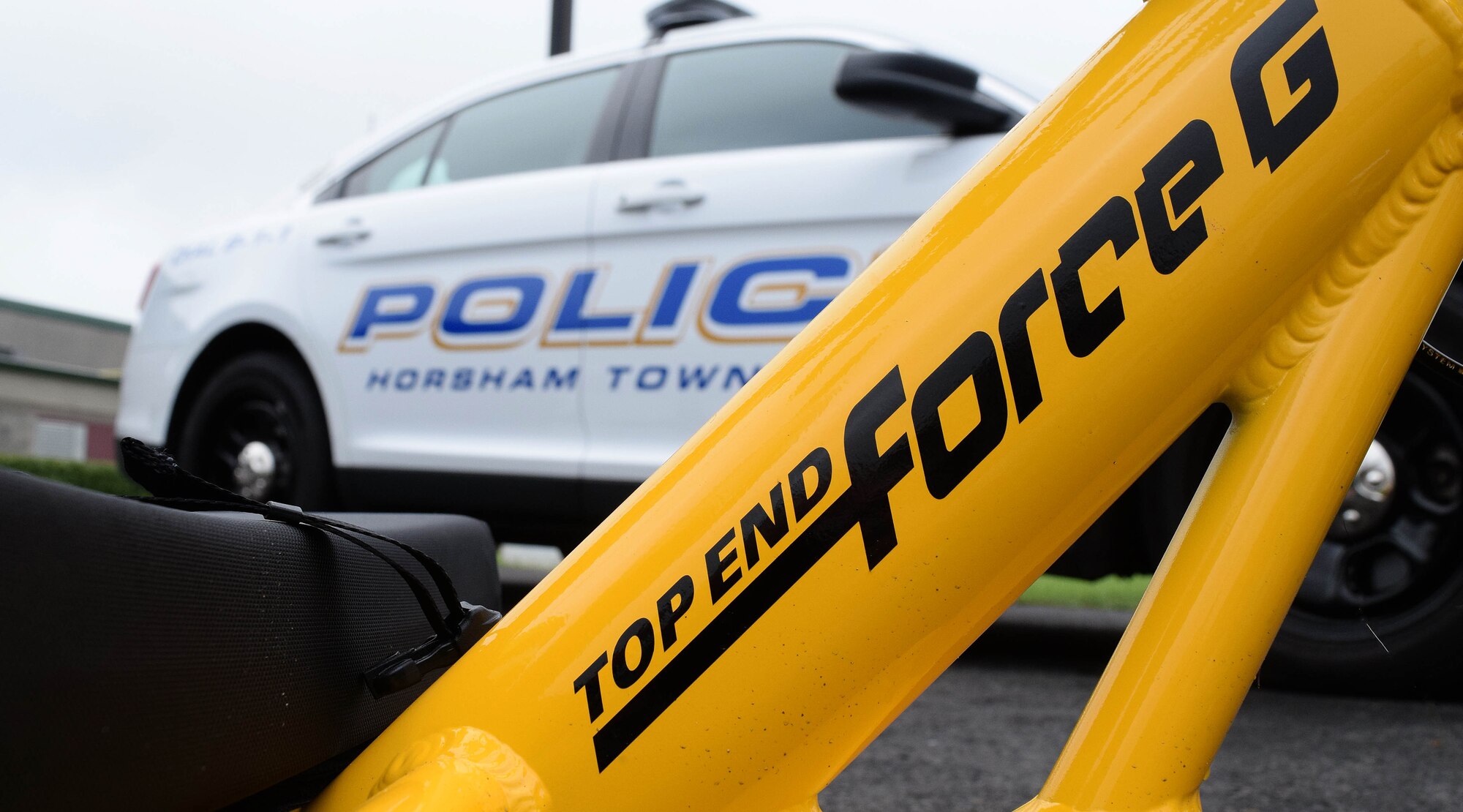 Not a traffic stop of the sophisticated hand pedaled three wheel bicycle, rather teaming of community law enforcement and firemen with Horsham Air Guard Station, Horsham, Pa. bicycling team as jointly they wheel through the region to test routes for safety for upcoming larger events on July 14, 2016. (U.S. Air National Guard photo by Master Sgt. Christopher Botzum)