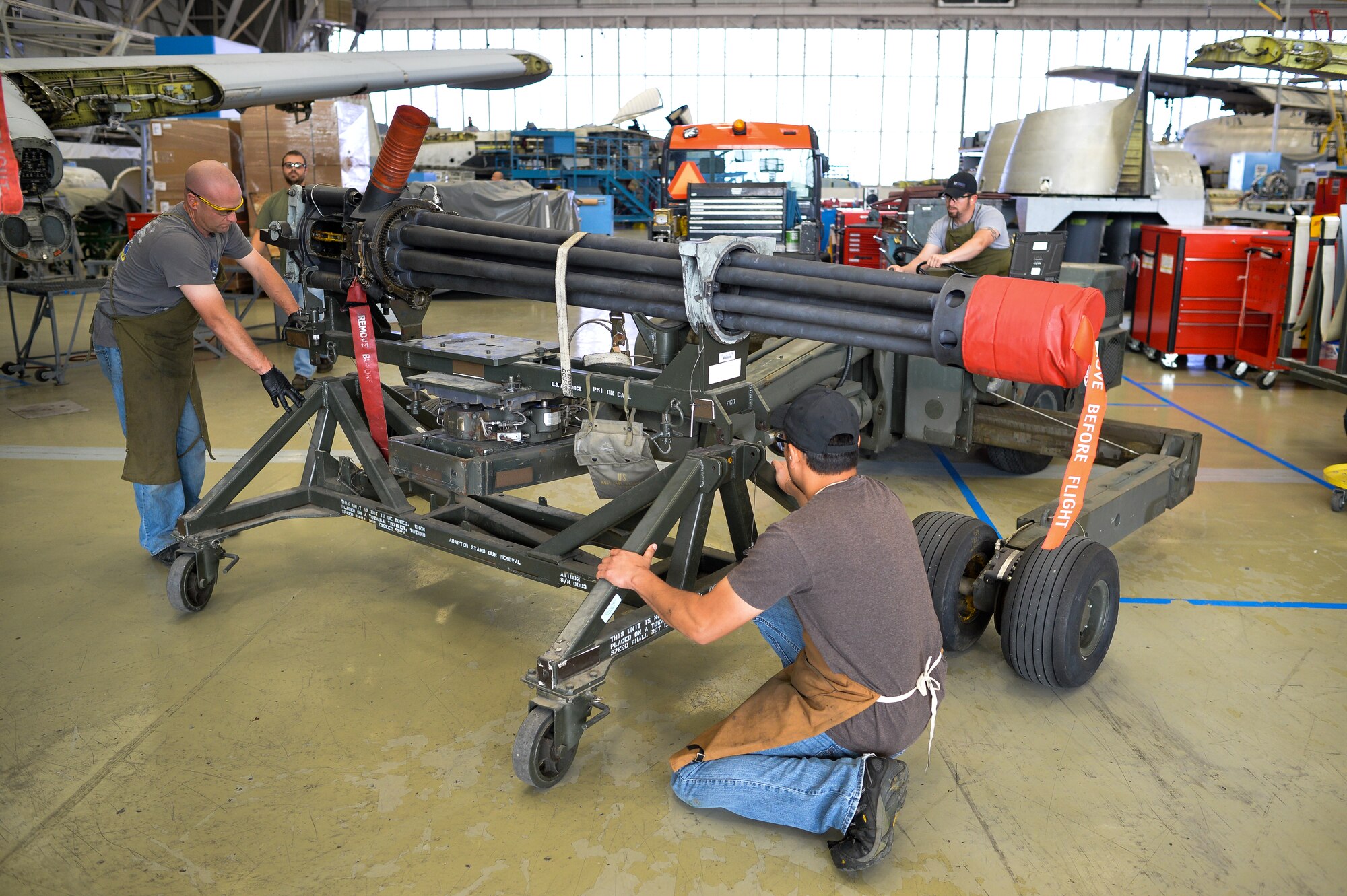 Aircraft ordnance system mechanics from the 531st Commodities Maintenance Squadron remove the ammunition linkage from an A-10 Thunderbolt II aircraft at Hill Air Force Base, Utah, May 24, 2016. 531st CMMXS delivers reconditioned 20 mm and 30 mm aircraft guns back to warfighters from every military branch. (U.S. Air Force photo by R. Nial Bradshaw)