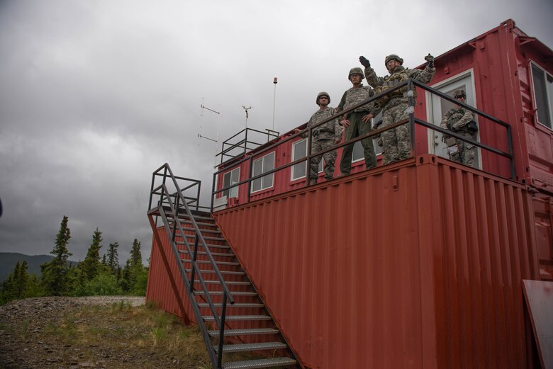 Airmen and Soldiers observe operations from range control facility June 8 during Red Flag-Alaska 16-2.  A 9.5 million U.S. Army Engineering and Support Center, Huntsville Base Operations Program maintenance and operational services contract ensures facility maintenance support for Fort Wainwright garrison as well as structures located on the Donnelly and Yukon Training Areas and the Black Rapids Training Site. The Donnelly and Yukon Training Areas are part of the Joint Pacific Alaska Range Complex that provides a realistic training environment allowing U.S. and multi-national military unit personnel to train for full spectrum engagements. 