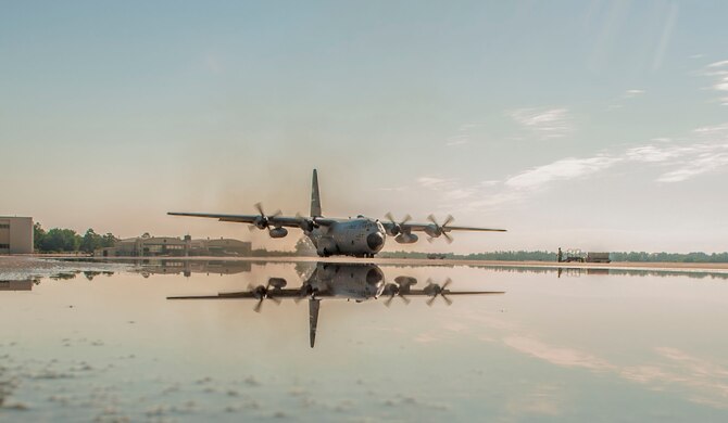 The last remaining C-130 of the 440th Airlift Wing taxis to the runway before departing Pope Army Airfield, N.C., for the last time, June 29, 2016. The unit had been located at Pope since 2007, when it moved from its long-time station at General Mitchell International Airport in Milwaukee. (U.S. Air Force photo by Tech. Sgt. Lewis Beeman)