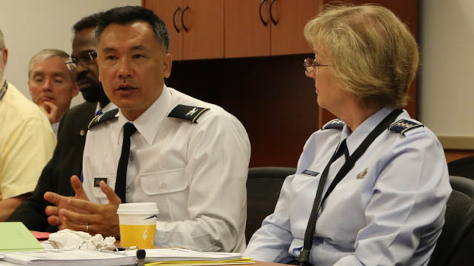 Army Col. William Robare speaks with Air Force Lt. Gen. Wendy Masiello, Defense Contract Management Agency director, during a 2015 visit to DCMA Detroit. Robare will depart Detroit June 21 after 40 months in command. 