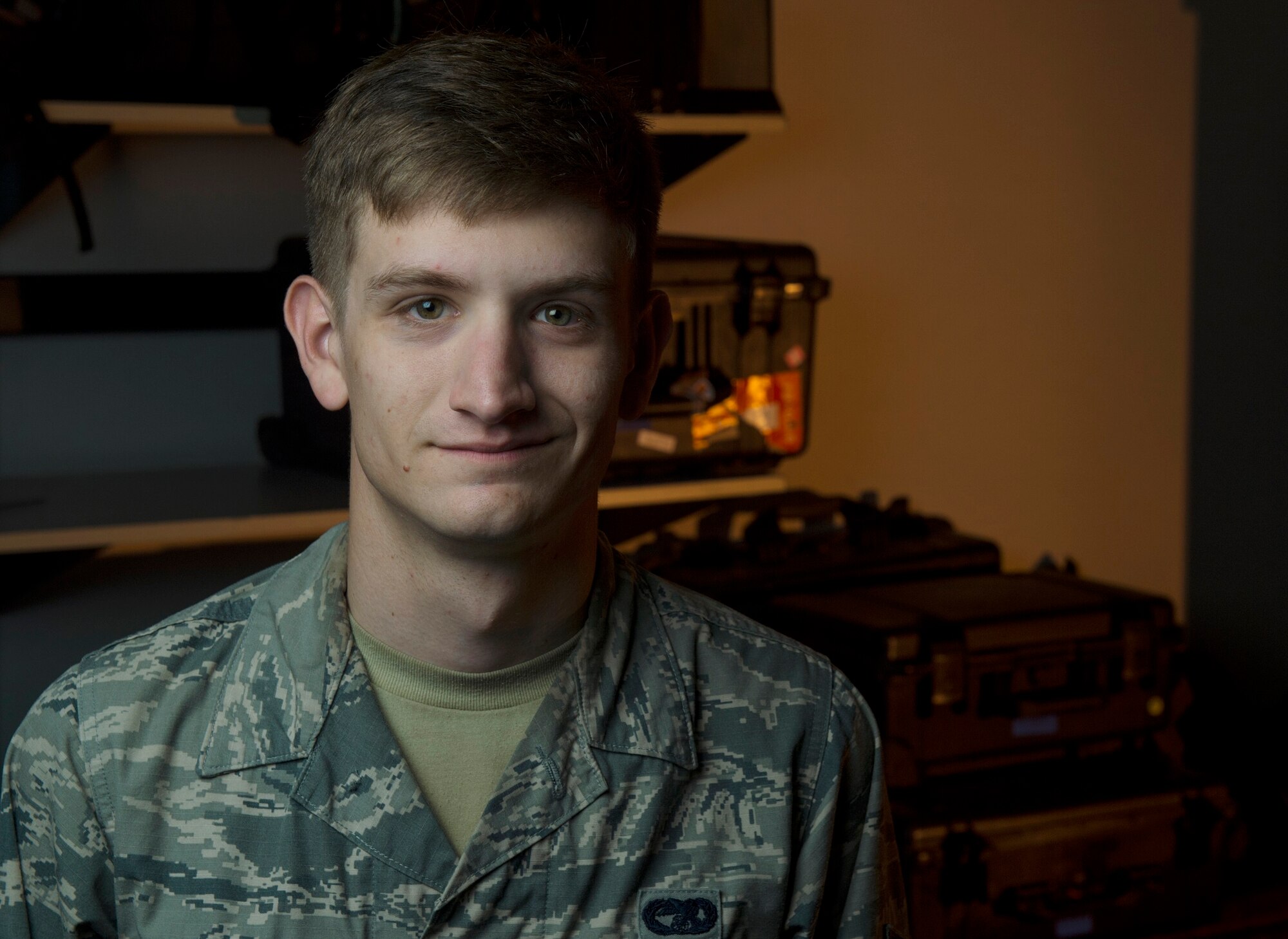 Airman 1st Class Dylan Wisuri, 921st Contingency Response Squadron, poses for a photo at Travis Air Force Base, Calif., July 14, 2016. (U.S. Air Force photo Master Sgt. Joseph Swafford)