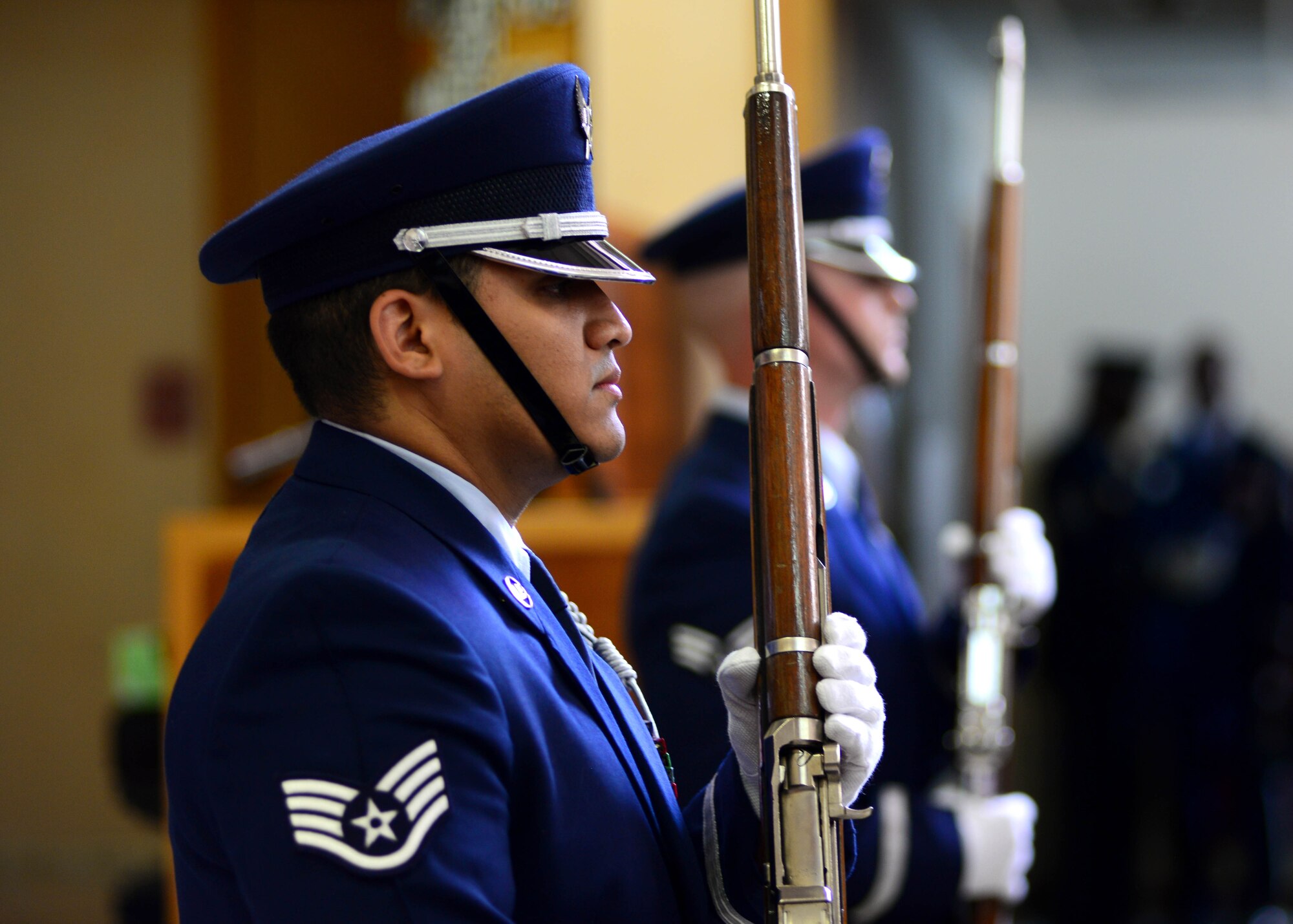 Members of the Aviano Air Base honor guard present the colors, during a memorial ceremony for Staff Sgt. Halex Hale, July 15, 2016, at Aviano Air Base, Italy. More than 200 U.S. and Italian service members, Italian first responders and friends came together to mourn the loss and celebrate the life of Hale, who passed away. (U.S. Air Force photo by Senior Airman Areca T. Bell/Released)