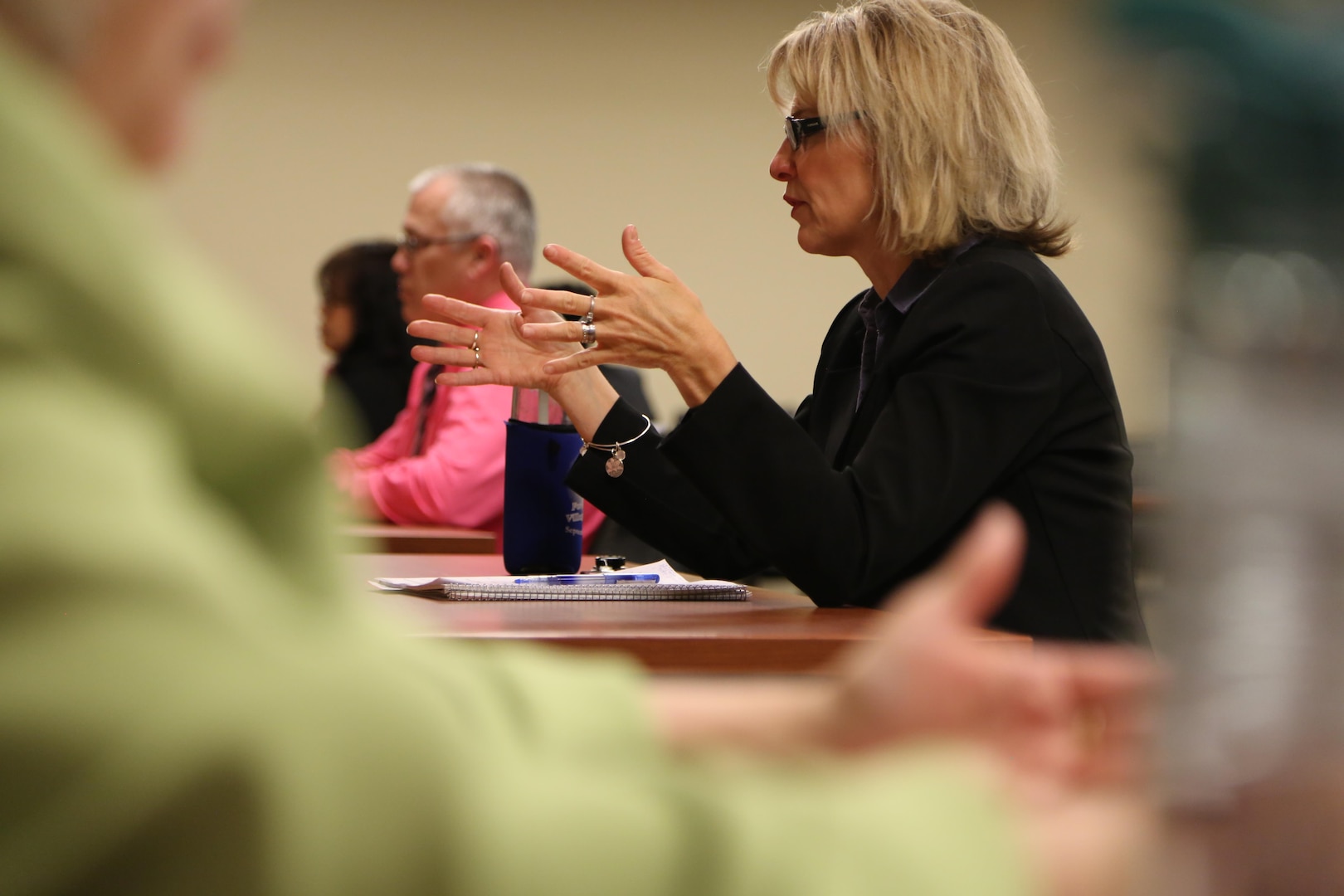 Shelli Hammer, a Defense Contract Management Agency headquarters executive assistant, participates in a speed mentoring event hosted by the headquarters' Office of Diversity and Inclusion. The mentorship program paired employees with senior leaders to discuss professional development and achieving career goals.