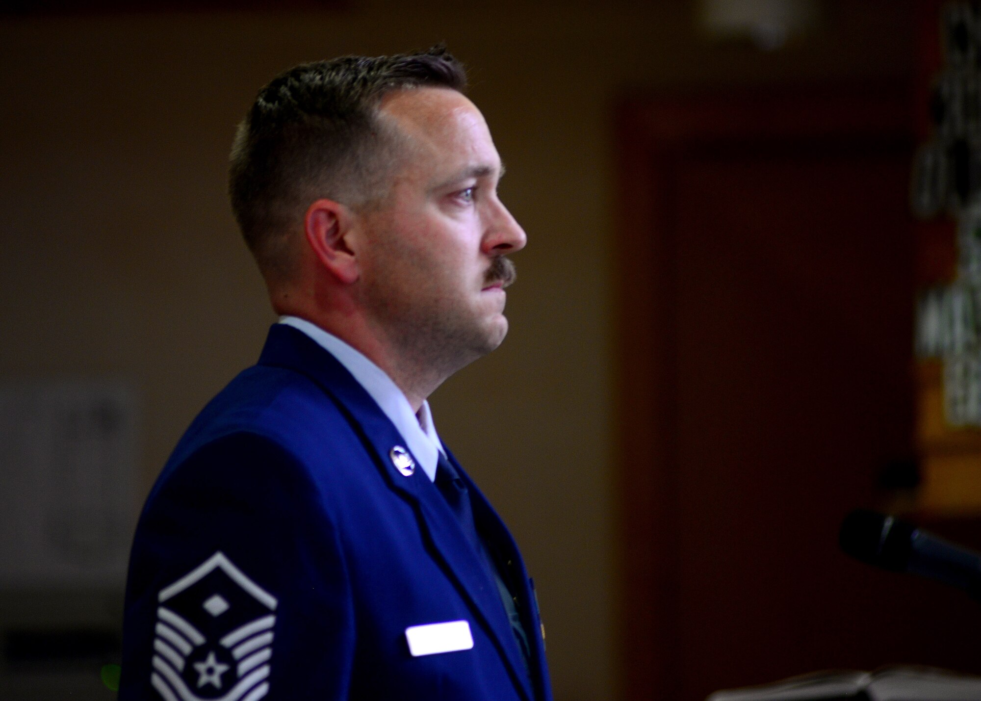 Master Sgt. Anthony Costa, 31st Communication Squadron first sergeant, provides “final roll call” during a memorial service for Staff Sgt. Halex Hale, July 15, 2016, at Aviano Air Base, Italy. More than 200 U.S. and Italian service members, Italian first responders and friends came together to mourn the loss and celebrate the life of Hale, who passed away. (U.S. Air Force photo by Senior Airman Areca T. Bell/Released)